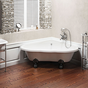 Clearwater - Heart Traditional Corner Bath with Chrome Ball & Claw Feet - T11FL4C Profile Large Imag