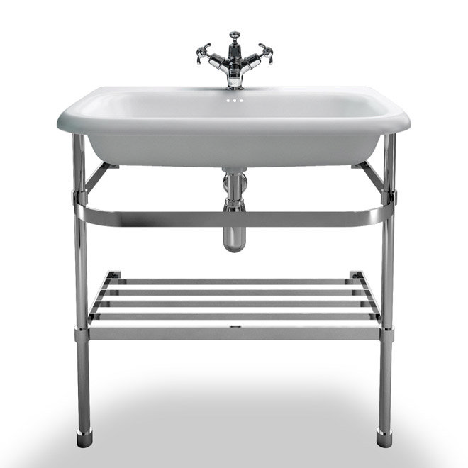 Clearwater - Large Traditional Roll Top Basin with Stainless Steel Stand - W750 x D470mm Large Image