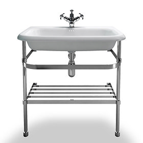 Clearwater - Large Traditional Roll Top Basin with Stainless Steel Stand - W750 x D470mm Large Image