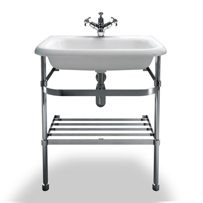 Clearwater - Medium Traditional Roll Top Basin with Stainless Steel Stand - W650 x D470mm Large Imag