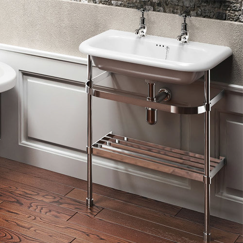 Clearwater - Small Traditional Roll Top Basin with Stainless Steel Stand - W550 x D470mm Feature Lar