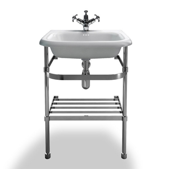 Clearwater - Small Traditional Roll Top Basin with Stainless Steel Stand - W550 x D470mm Large Image