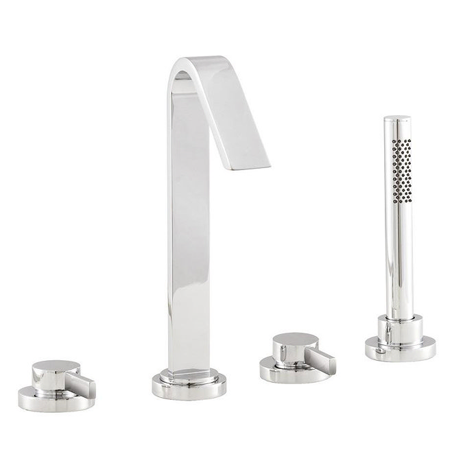 Hudsonn Reed Clio 4 Tap Hole Bath Mixer with Swivel Spout, Shower Kit & Hose Retainer Large Image