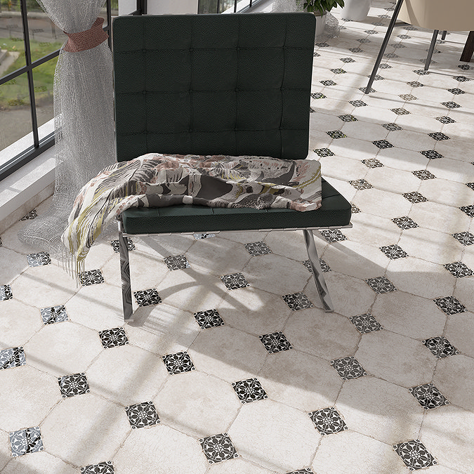 Colburn Octagon Black Vintage Floor Tiles 225 x 225mm