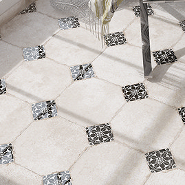 Colburn Octagon Black Vintage Floor Tiles 225 x 225mm