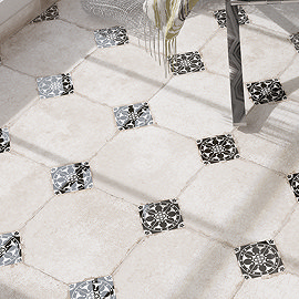 Colburn Octagon Black Vintage Floor Tiles 225 x 225mm