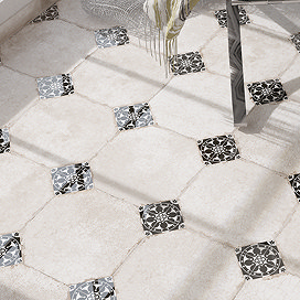 Colburn Octagon Black Vintage Floor Tiles 225 x 225mm