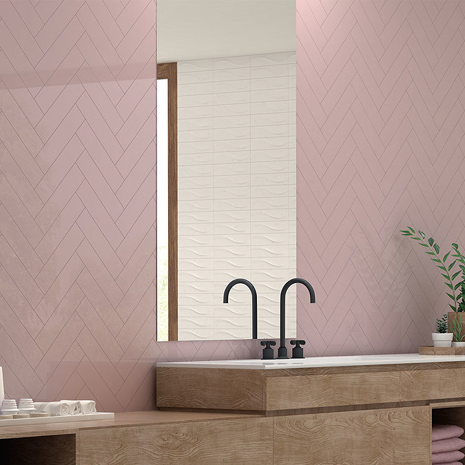 Coleford Rose Pink Chevron Effect Wall Tiles - 300 x 75mm  Standard Large Image