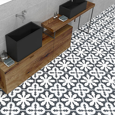 Coleton Black Patterned Wall and Floor Tiles - 608 x 608mm  Profile Large Image