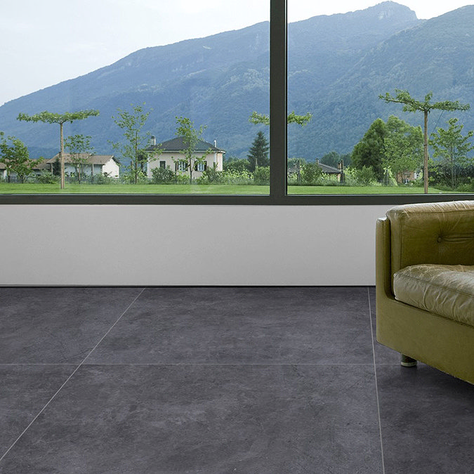 Coleton Dark Grey Stone Effect Large Format Floor Tile - 1000 x 1000mm Large Image