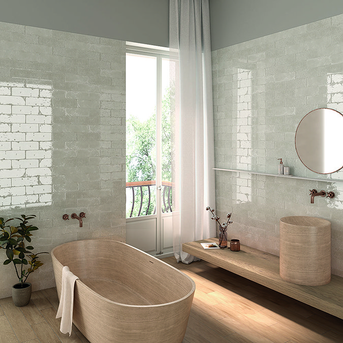 Colmar Rustic White Gloss Wall Tiles - 100 x 300mm  Feature Large Image