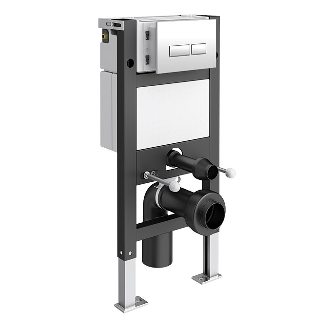 Compact Dual Flush Concealed WC Cistern with Wall Hung Frame with Square Button Chrome Flush & Modern Toilet