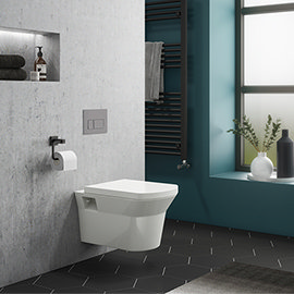 Compact Dual Flush Concealed WC Cistern with Wall Hung Frame & Modern Toilet Medium Image