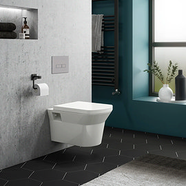 Compact Dual Flush Concealed WC Cistern with Wall Hung Frame with Square Button Chrome Flush & Modern Toilet