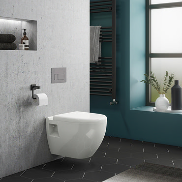 Compact Dual Flush Concealed WC Cistern with Wall Hung Frame & Modern Toilet  Profile Large Image