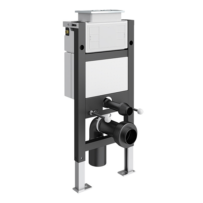 Compact Dual-Flush Cistern & Wall-Hung Frame with Round Chrome Plate + Modern Toilet