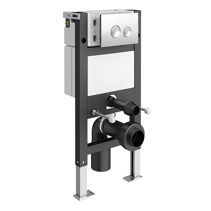 Compact Dual-Flush Cistern & Wall-Hung Frame with Round Chrome Plate + Modern Toilet