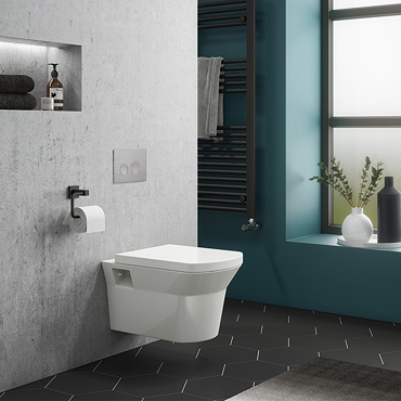 Compact Dual Flush Concealed WC Cistern with Wall Hung Frame with Round Button Chrome Flush & Modern Toilet