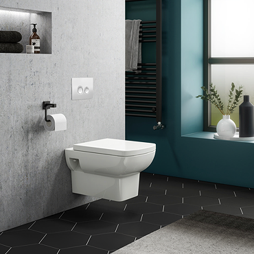 Compact Dual Flush Concealed WC Cistern with Wall Hung Frame with Round Button Chrome Flush & Modern Toilet