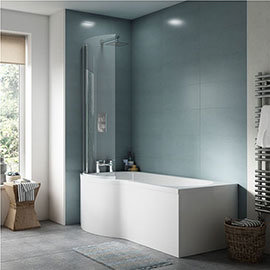 Concerto P Shaped Small Shower Bath - 1500mm with Screen + Panel Medium Image