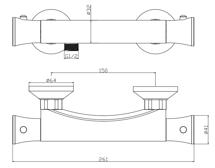 Naples Contemporary Thermostatic Shower Bar Valve with Shower Kit - Chrome