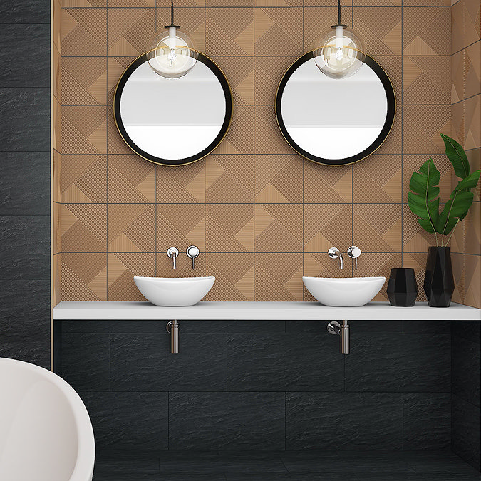 Copper Diagonal Textured Wall Tiles - Julien Macdonald - 250 x 250mm Profile Large Image
