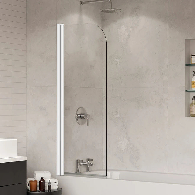 Coram Compact Curved Bath Screen - White - SFR55CUW Large Image