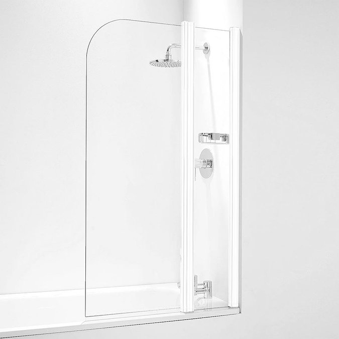 Coram Compact Curved Bath Screen with Side Panel - 800mm Wide - White - SFR802CUW Large Image