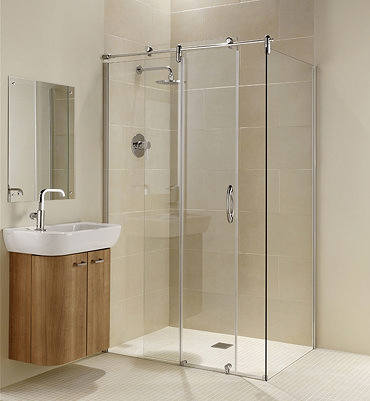 Coram - Frameless Premier Sliding Shower Door with Side Panel - Various Size Options Profile Large I
