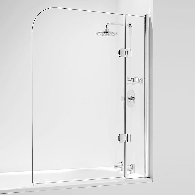 Coram Hinged Curved Bath Screen with Side Panel - Chrome - 2 Size Options Large Image