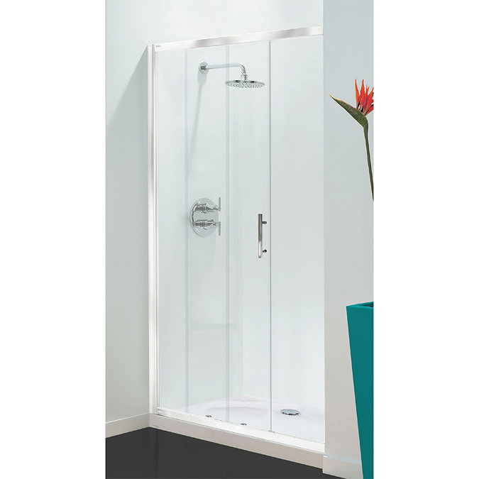 Coram - Optima Sliding Shower Door - White - Various Size Options Large Image