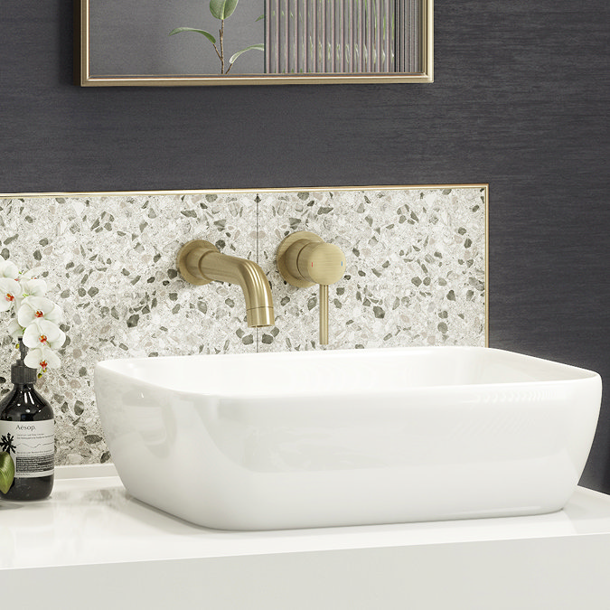 Cori Grey Terrazzo Effect Floor Tiles - 300 x 300mm  In Bathroom Large Image