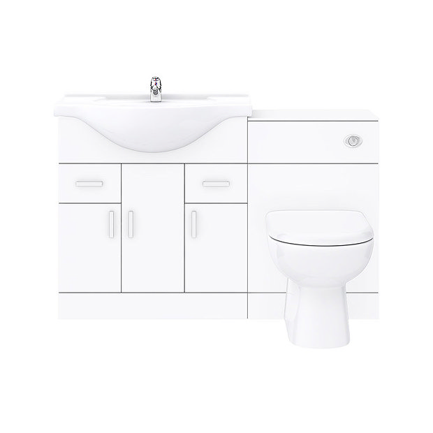 Cove 1250mm Vanity Unit Bathroom Suite + Tap (High Gloss White Depth
