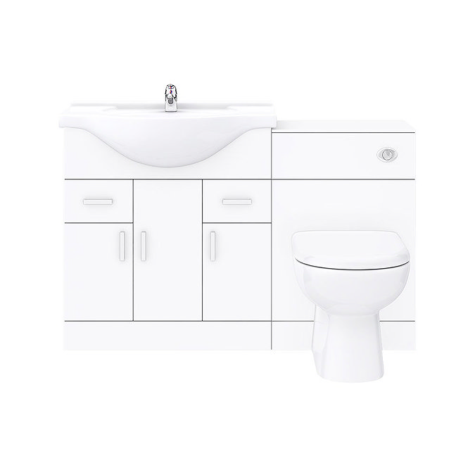 Cove 1250mm Vanity Unit Bathroom Suite + Tap (High Gloss White - Depth 330mm)  additional Large Imag