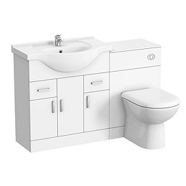 Cove 1250mm Vanity Unit Bathroom Suite + Tap (High Gloss White - Depth 330mm) Large Image