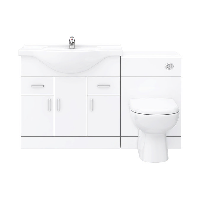 Cove 1320mm Vanity Unit Suite + Tap (High Gloss White - Depth 330mm)  additional Large Image
