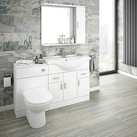 Cove 1320mm Vanity Unit Suite + Tap (High Gloss White - Depth 330mm) Large Image