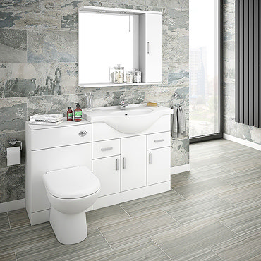 Cove 1320mm Vanity Unit Suite + Tap (High Gloss White - Depth 330mm)  Profile Large Image