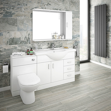 Cove 1520mm Vanity Unit Bathroom Suite (High Gloss White - Depth 330mm)  Profile Large Image