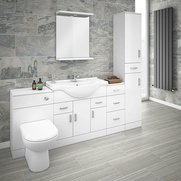 Cove 2020mm Bathroom Furniture Pack (High Gloss White - Depth 330mm) Large Image
