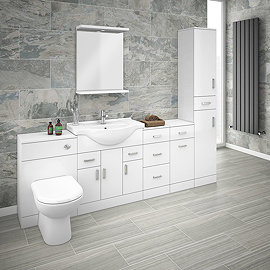 Cove 2270mm Bathroom Furniture Pack (High Gloss White - Depth 330mm) Large Image