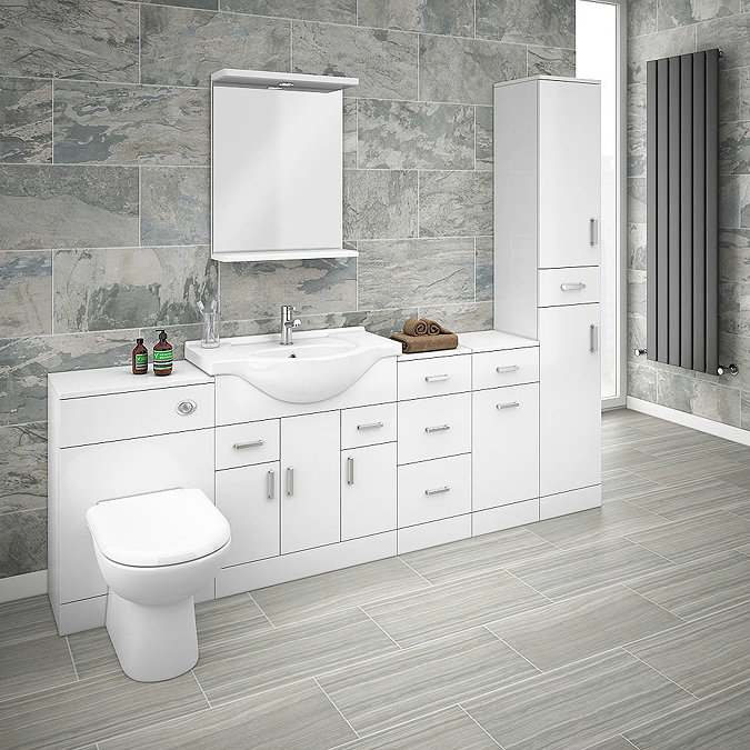 Cove 2270mm Bathroom Furniture Pack (High Gloss White - Depth 330mm) Large Image