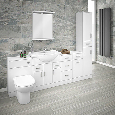 Cove 2070mm Bathroom Furniture Pack (High Gloss White - Depth 330mm)  Profile Large Image