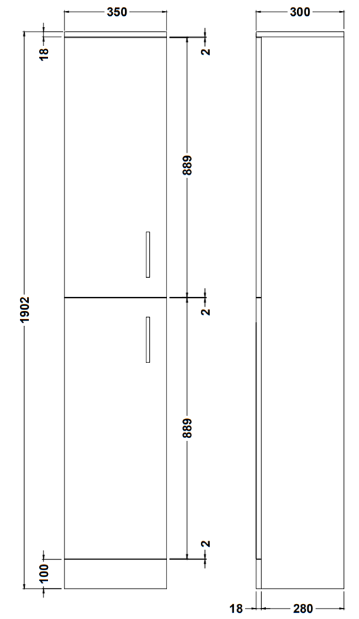 Cove 350 x 300mm 2 Door Tall Unit - Matt Black