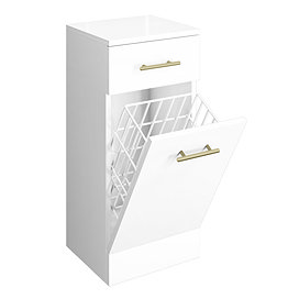 Cove 350 x 330mm White Laundry Basket with Brushed Brass Handles