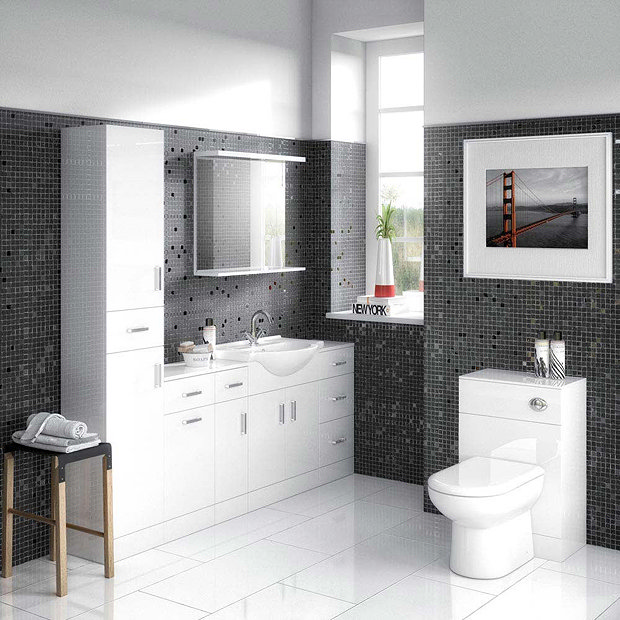 Cove 6 Piece Vanity Unit Bathroom Suite (High Gloss White - Depth 330mm) Large Image