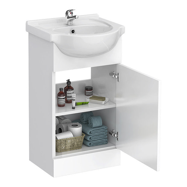 Cove 950mm Cloakroom Vanity Unit Suite + Basin Mixer (Gloss White - Depth 300mm)  In Bathroom Large 