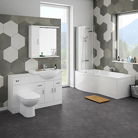 Cove Bathroom Suite with LH B-Shaped Shower Bath Large Image