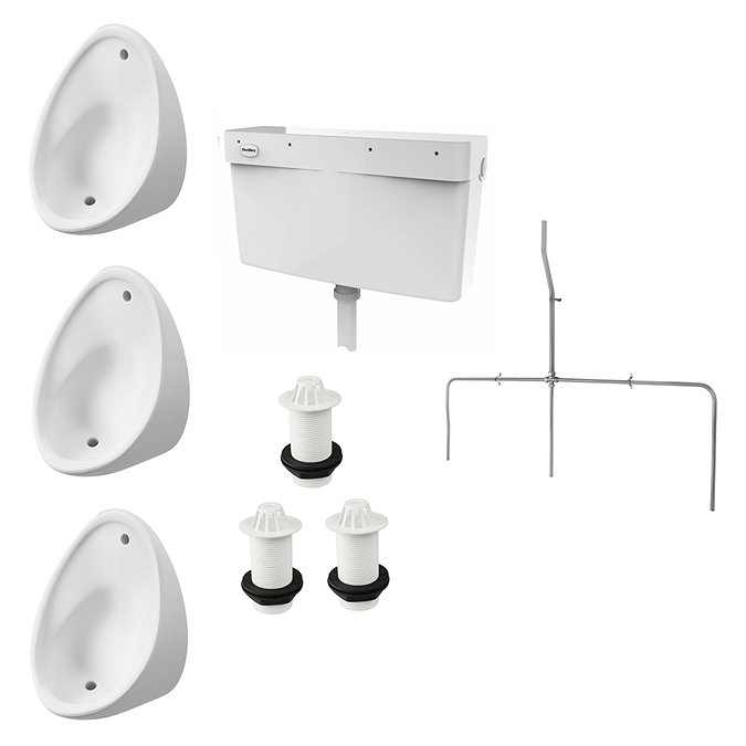 Cove Concealed Urinal Pack with 3 x 400mm Urinal Bowls + Plastic Cistern Large Image