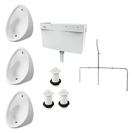 Cove Concealed Urinal Pack with 3 x 500mm Urinal Bowls + Plastic Cistern